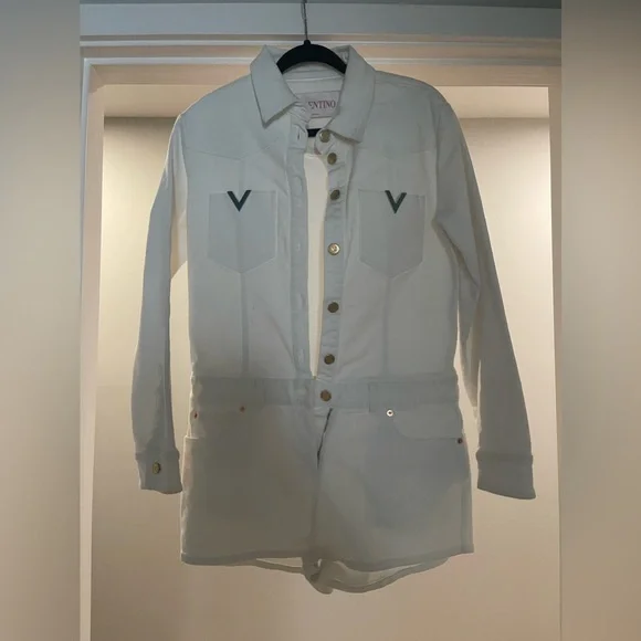 Valentino Garavani Embellished Denim Playsuit